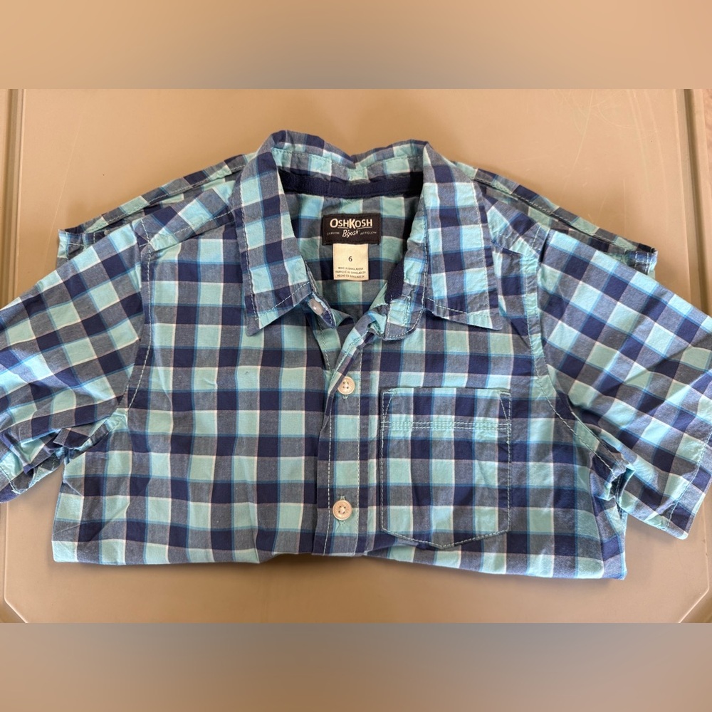 OshKosh B'gosh Blue and Green Plaid Button Down Shirt